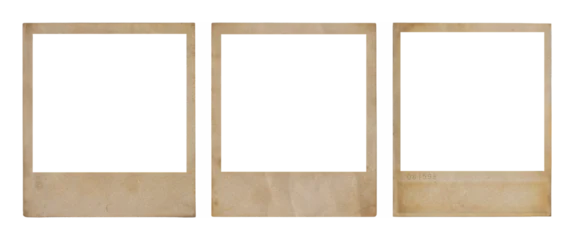 Fotobehang Vintage vintage empty polaroid photo frames isolated on transparent background in a png file with retro aged paper texture and blank space for images  © genioatrapado