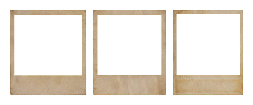vintage empty polaroid photo frames isolated on transparent background in a png file with retro aged paper texture and blank space for images