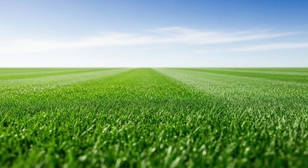 Obraz premium A vibrant green lawn with a clear blue sky in the background.
