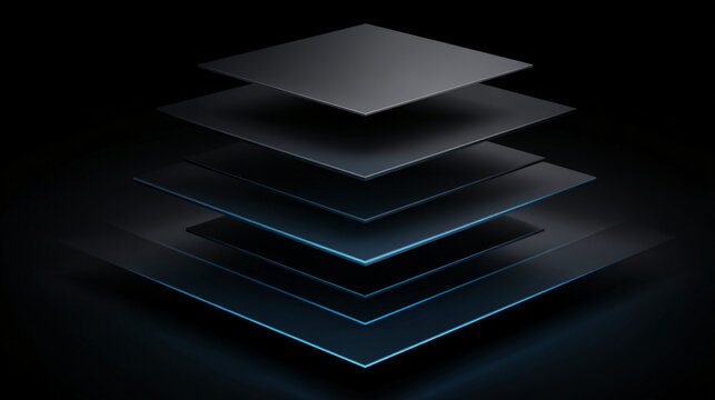 stack of layered, semi-transparent sheets with glowing edges floating in dark space.