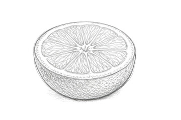 Obraz premium Sketch of cut orange with transparent background, black and white art