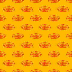 Fried onion ring pattern background. Onion ring doodle fried snack Street fast food pattern. fried onion ring seamless pattern background.