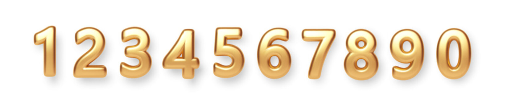 Metallic gold balloon numbers in 3D style, featuring glossy finish and realistic foil texture for sophisticated party decor and festive banners