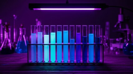 Laboratory Setting with Test Tubes under Ultraviolet Light