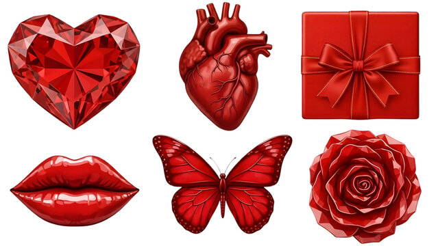 Red Heart Gem Human Heart Lips Butterfly Rose and Gift Box valentain
