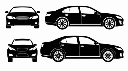 Fototapeta premium Modern Car Silhouette Vector Set Four View Angles Illustration