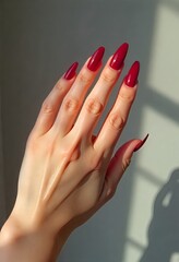 Luxury Burgundy Nails &ndash; Elegant Feminine Hand with Glossy Manicure