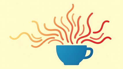 Minimalist Animation of Steaming Coffee Cup with Vibrant Colorful Vapor
