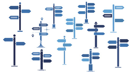 Set of blue push pins featuring a religious crucifix icon and anchor symbol vector illustration in a silhouette pattern design for church sign tattoo concepts