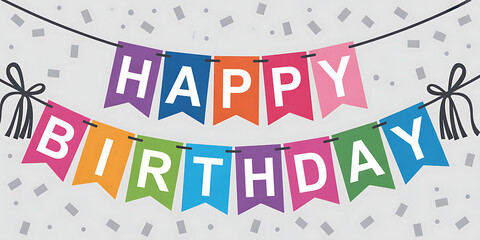 Vibrant happy birthday banner with colorful flags