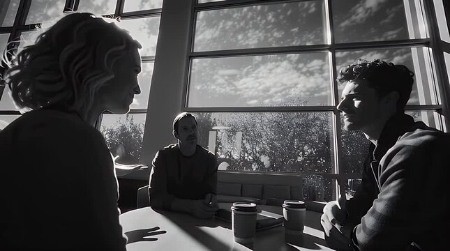 Professional Collaboration &mdash; Black and White Footage of a Business Meeting in a Bright Office