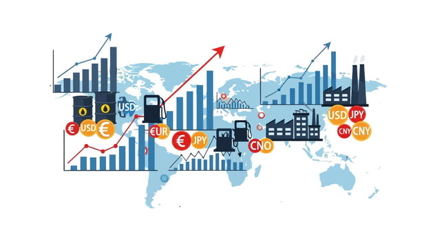 Infographic illustration of global oil production and US operations in Venezuela, highlighting geopolitical relations, national statistics, and global pros and cons on a world map with