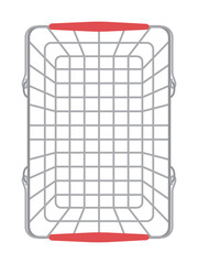 Top view of an empty metal wire shopping basket with red handles. Clean vector illustration perfect for retail business, e-commerce app icons, grocery store promotions, and marketing materials.