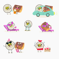 Naklejka premium Funny Characters namoura, Turkish dessert, Kazandibi, Muhallebi, Tavuk Gogsu. Hand drawn vector illustration.