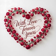 Obraz premium Elegant heart-shaped rose wreath with heartfelt message