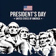 A graphic illustration of Mount Rushmore honoring President's Day in the United States of America
