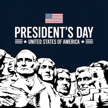 A graphic illustration of Mount Rushmore honoring President's Day in the United States of America