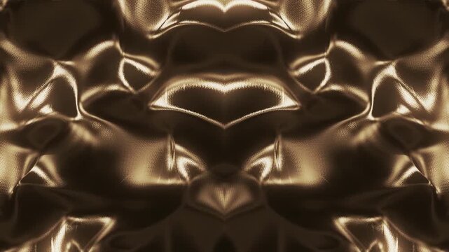 Luxurious rippling waves of golden silky satin material or fabric. Elegant liquid metallic gold effect background. Full HD and looping textured shiny luxury surface background animation.