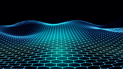 A futuristic structural grid of network connections. Abstract background with intertwining dots and lines. 3D rendering.