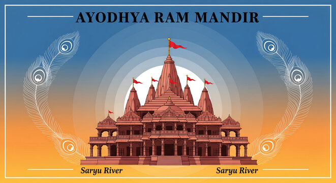 Ayodhya Ram Mandir, Grand Hindu Temple Illustration