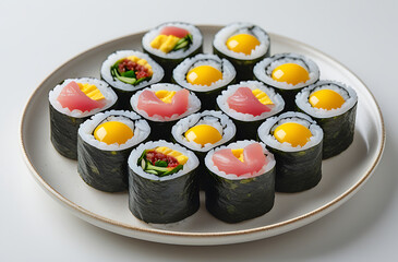 sushi on a black plate