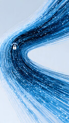 Layered Blue Data Waves and Shield Symbol Representing Advanced Cybersecurity Concepts