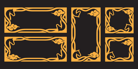 Chinese Golden Decorative Frame Set with Cloud and Dragon Motifs.