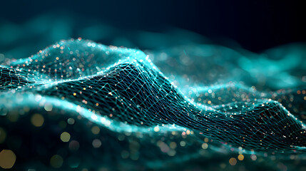 Vibrant network connections wave with glowing nodes and lines