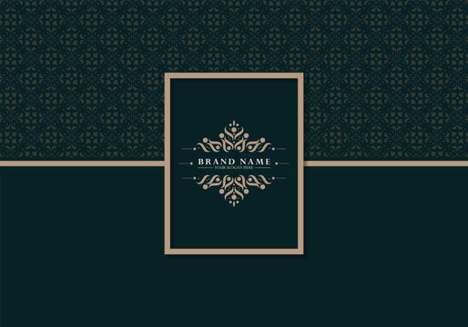 Ornate Dark Green Invitation Card with Damask Seamless Pattern Texture