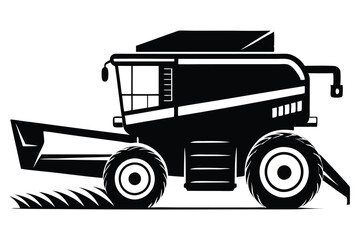 Fototapeta premium Industrial grain harvester silhouette, black and white farming equipment vector for agricultural business and harvest marketing