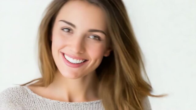 Smiling woman demonstrates invisible teeth aligner in bright setting