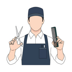 Vector Illustration of a Barber with Grooming Tools.