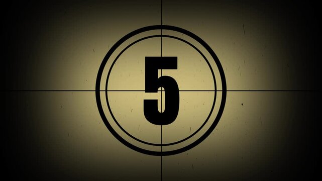 Old film 10 second countdown animation from 10 to 0 classic analog movie style flicker noise aged film. High-quality 4K