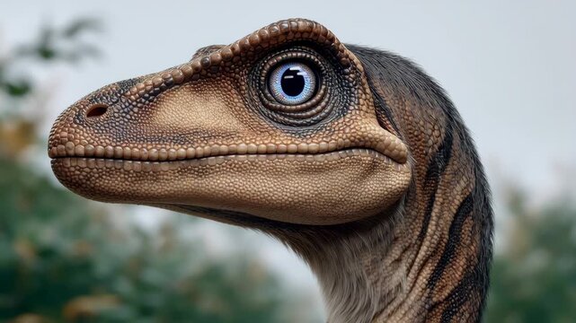 Realistic dinosaur head showcasing intricate textures and vibrant colors, emphasizing the detailed features and expressions of a prehistoric creature in a natural outdoor setting