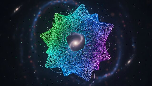 Colorful abstract network with glowing core in space - Powered by Adobe