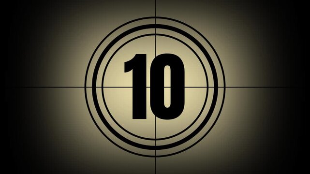 Old film 15 second countdown animation 15 to 0 classic retro movie countdown grain noise cinematic intro. High-quality 4K