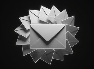 Multiple white envelopes on black background