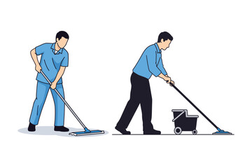Cleaning Service Workers Mopping the Floor vector Illustration.