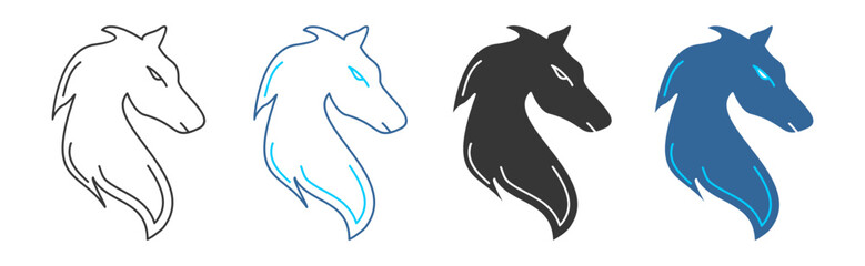 horse icon set multiple style collection	