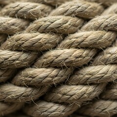 Macro Close-up of Natural Fiber Braided Rope Texture with Frayed Strands