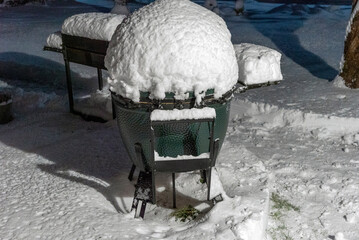grill abandoned under snowstorm