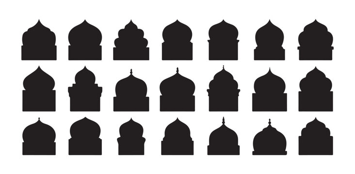 Islamic dome silhouettes and arabic mosque architectural shapes set for ramadan and eid design art