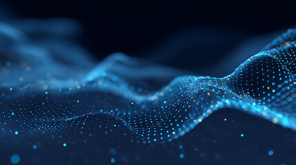 Vibrant blue network waves with glowing particles