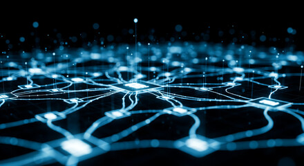 Abstract Digital Network Connecting Data Points, Futuristic Technology, Global Communications, AI Concept