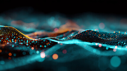 Vibrant digital wave pattern with glowing dots and lines