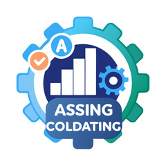 Vibrant gear icon with bar chart and Assing Coldingate text