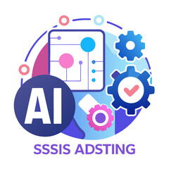 AI technology concept with gears and mobile device graphics