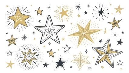 Set of Hand-Drawn Vector Stars and Sparkles Doodle, Gigapixel Standard