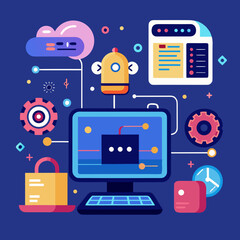 Modern technology and data security concept with computer and icons