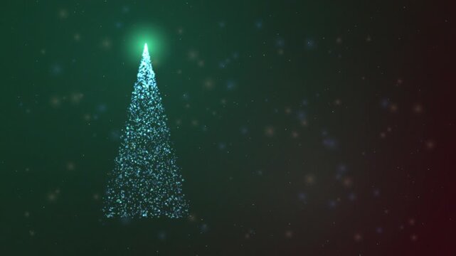 Festive digital Christmas tree with twinkling blue lights against a starry night background